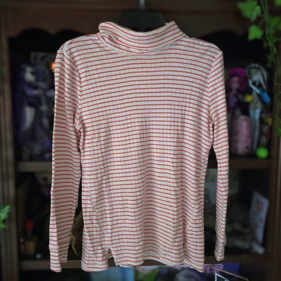 T by Talbots Red & White Striped Turtleneck Long Sleeve Shirt - Picture 1 of 6